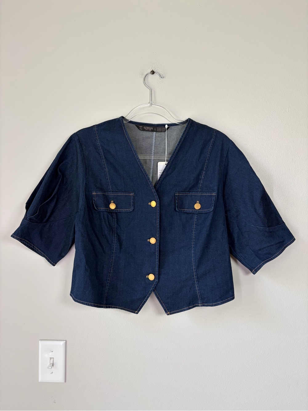 Goelia Dark Denim V-Neck Button Up Blouse Top - Picture 2 of 10